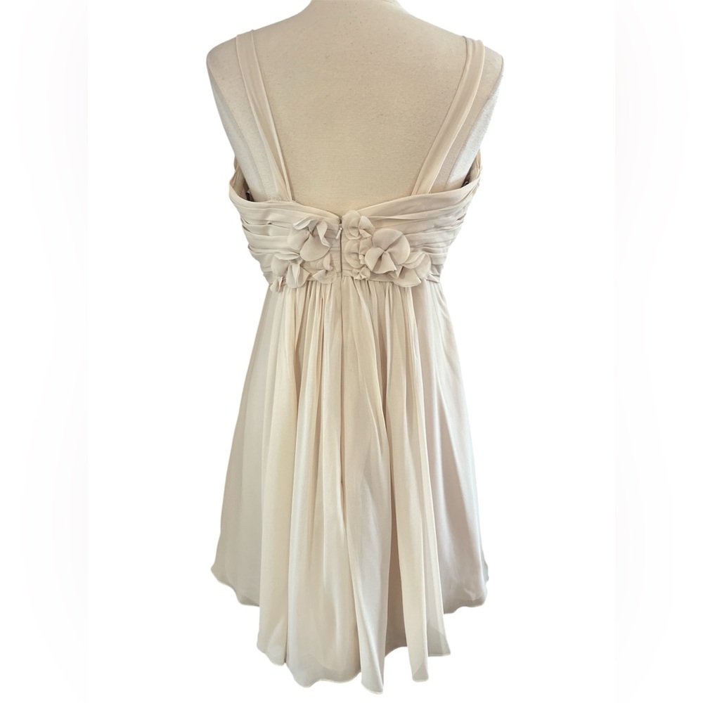 Bill Levkoff Nude/Cream Fit Flare Chiffon Dress w/Pleats & Floral Detail Size 16 - Picture 4 of 16